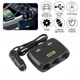 Chargeur de voiture avec 2 USB et 3 allume-cigare 5V