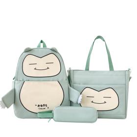 Ensemble de Sacs Snorlax 3Pcs Design Kawaii Vert – حقيبة مدرسية 3 قطع لون أخضر