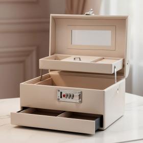 Boîte à Bijoux Multi-Compartiments avec Miroir et Serrure – علبة حفظ المجوهرات مع قفل أمان
