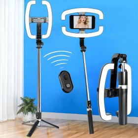 Perche à Selfie Extensible avec Support pour Téléphone et Lampe LED – عصا سيلفي مع إضاءة مدمجة ويد تحكم