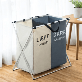 Panier à linge sale pliable avec 2 grilles pour séparer les vêtements