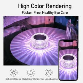Lampe de Table en Cristal à Gradation tactile, Veilleuse Rechargeable par USB